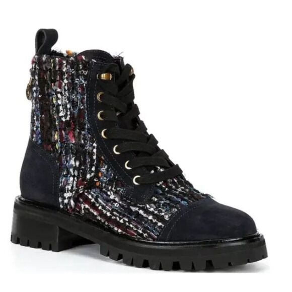 Kurt Geiger London Kensington tweed lug combat ankle boot NWT - Picture 1 of 14
